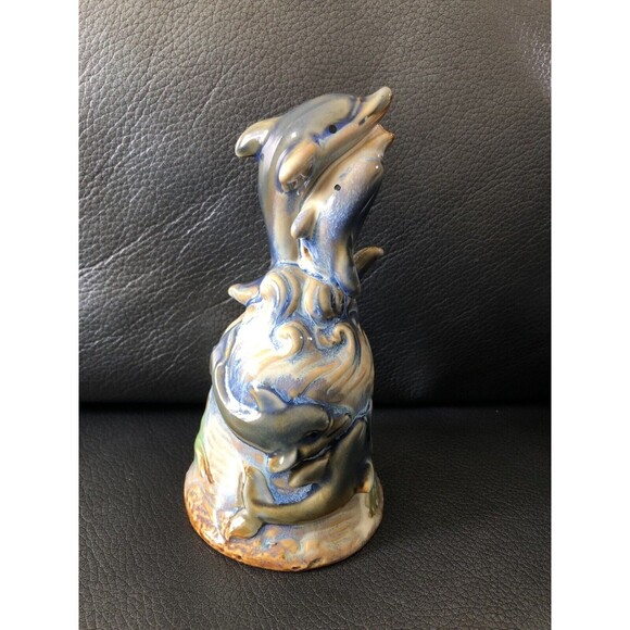 Playful Dolphins Figurine Nautical Pottery Bell with Beach Ocean Marine - Picture 8 of 8